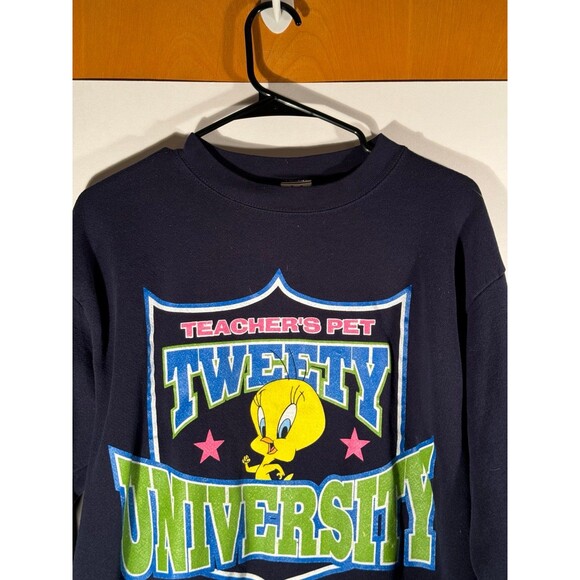 Vintage 90's Looney Tunes Teacher's Pet‎ Tweety University Sweatshirt Sz M/L USA - Picture 2 of 10